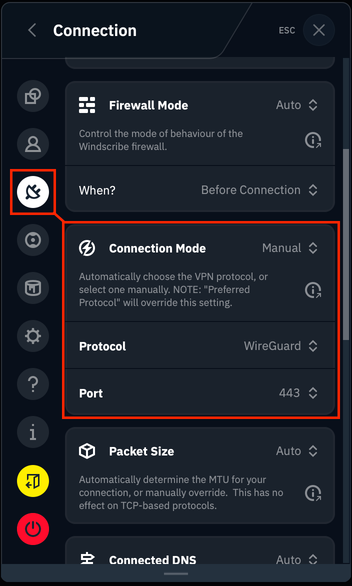 Connection Menu