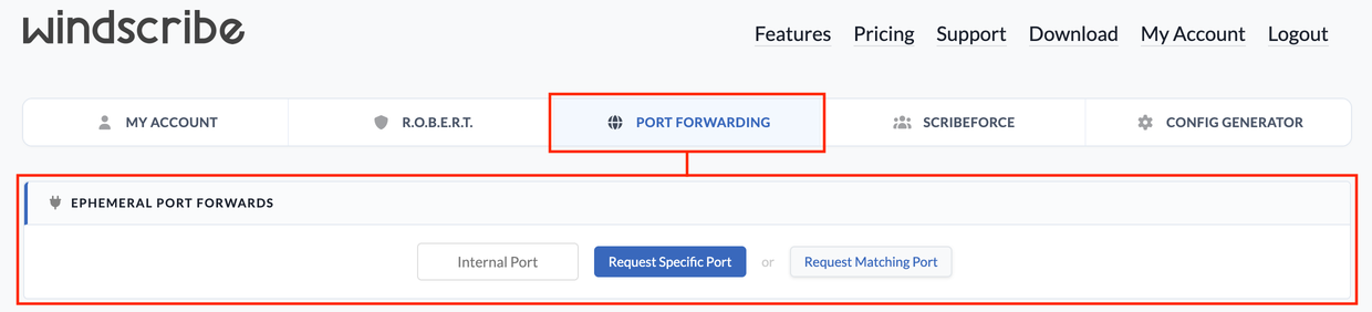 Port Forwarding Page