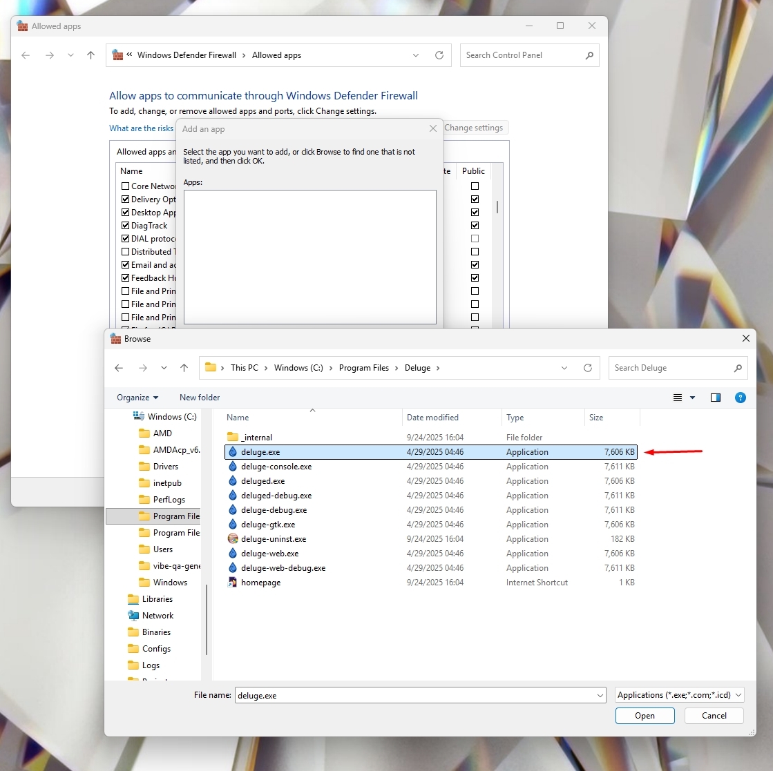 Selecting the app executable